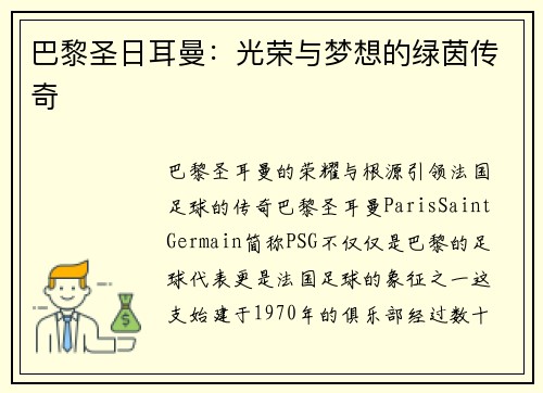 巴黎圣日耳曼：光荣与梦想的绿茵传奇